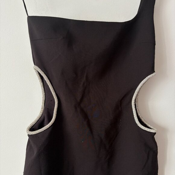 Zara One Shoulder Rhinestone Side Cutout Midi Dress Black Size Small - Picture 7 of 9